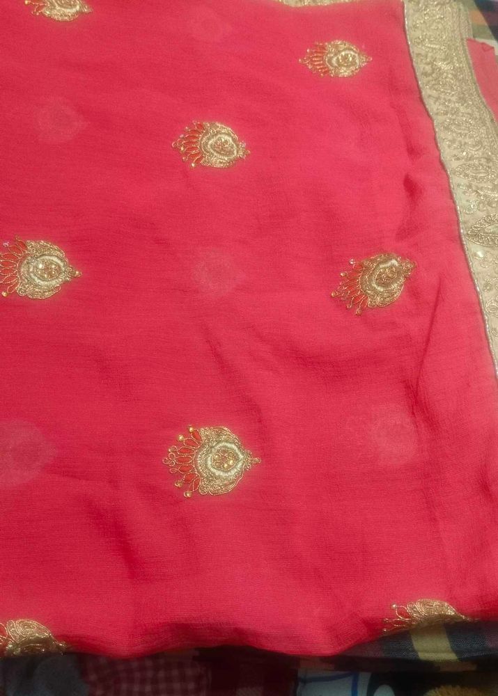 Beautiful Red Embroidered Saree