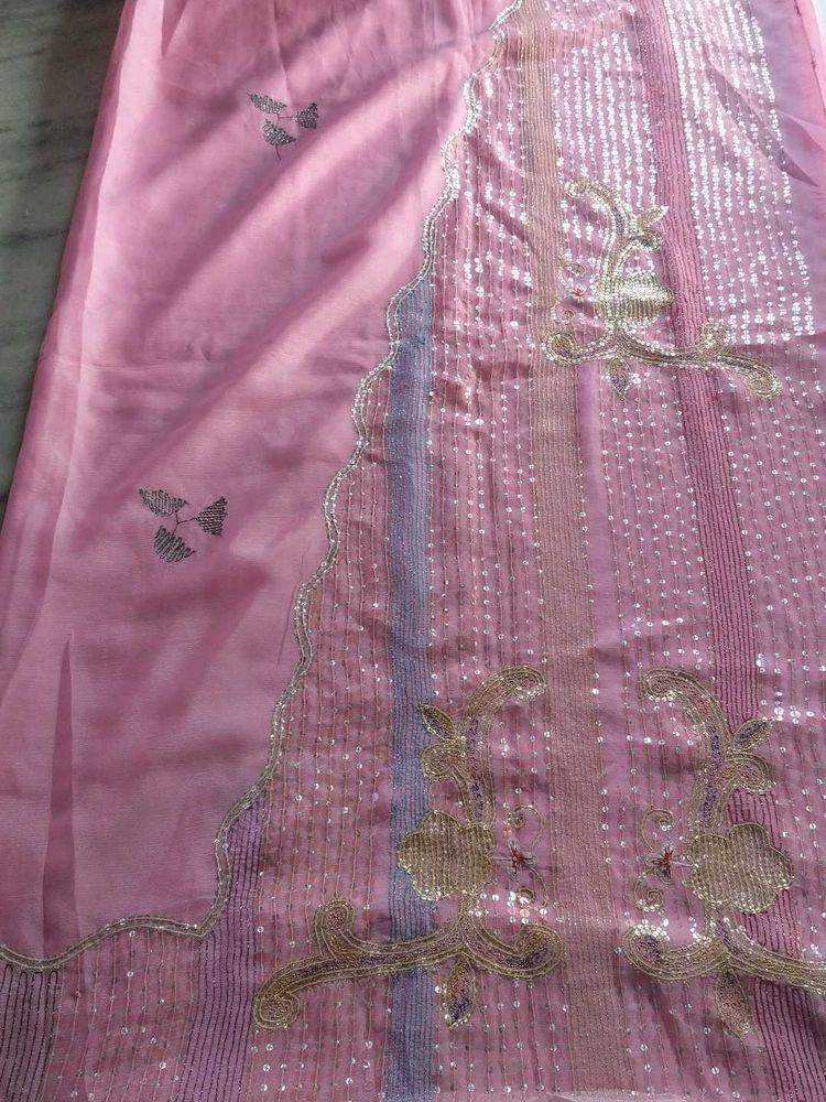 Elegant Pink Embellished Saree