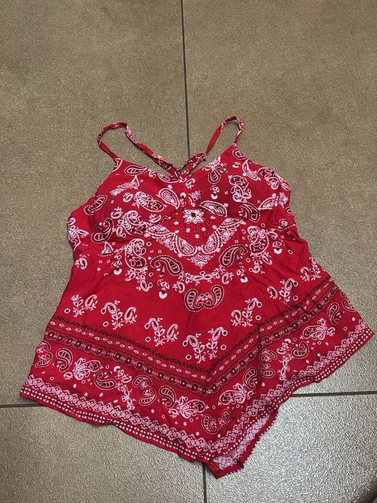 Red Paisley Print padded Camisole Top