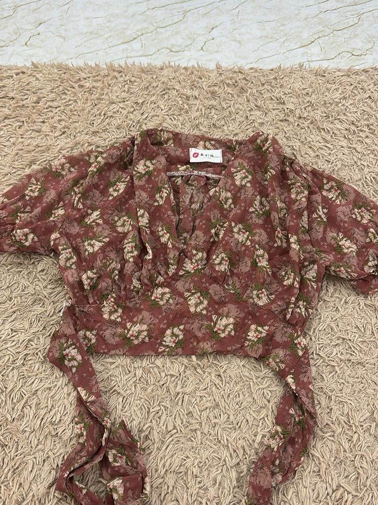Chic Floral Print Wrap Top