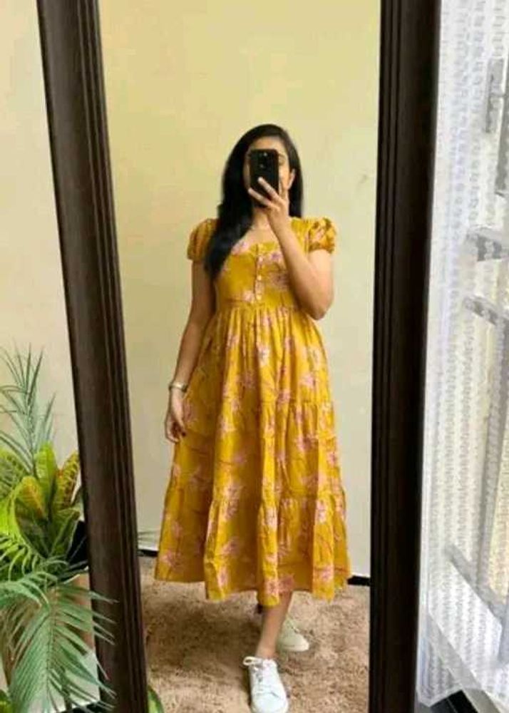 Yellow Floral Midi Dress_L