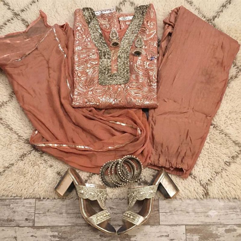 Elegant Rust heavy Sequence work Suit