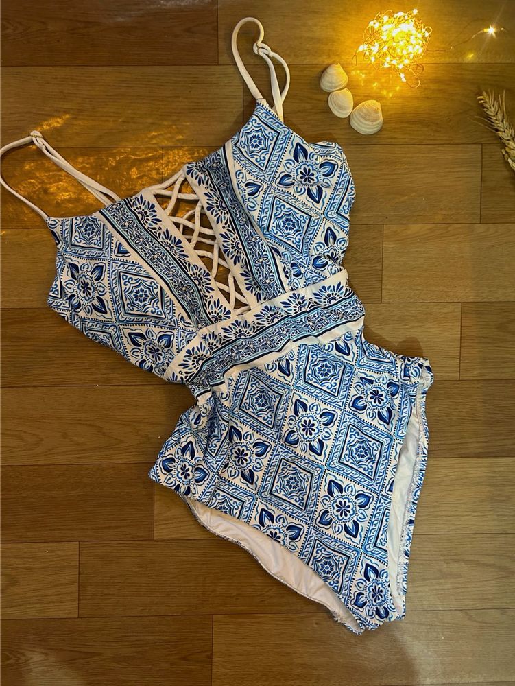 Blue &amp; White Patterned One-Piece Swimsuit
