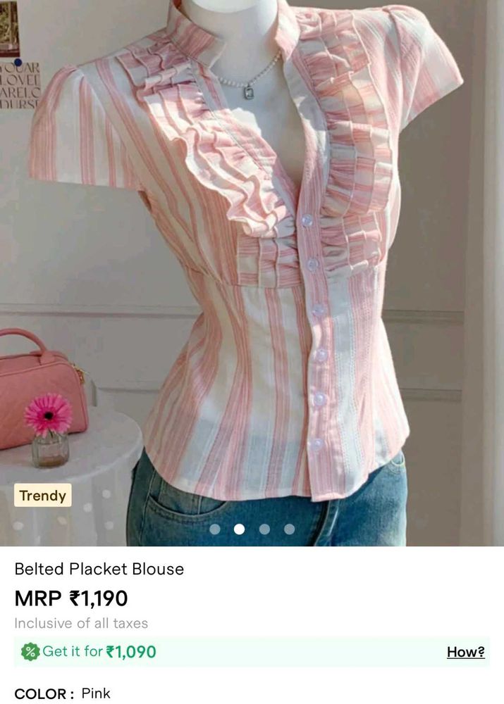 Pink Striped Ruffled Button-Up Blouse