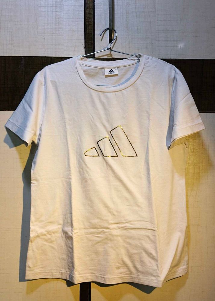 Adidas White T-Shirt with Gold Logo