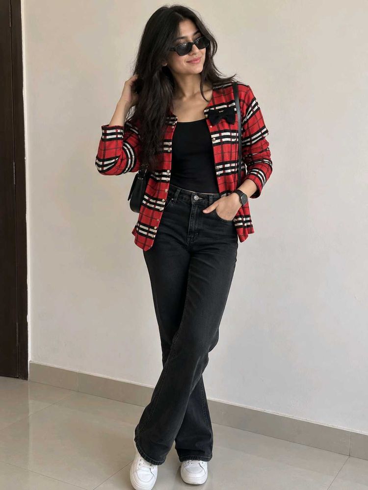 Women Checked Slim Fit Casual Jacket