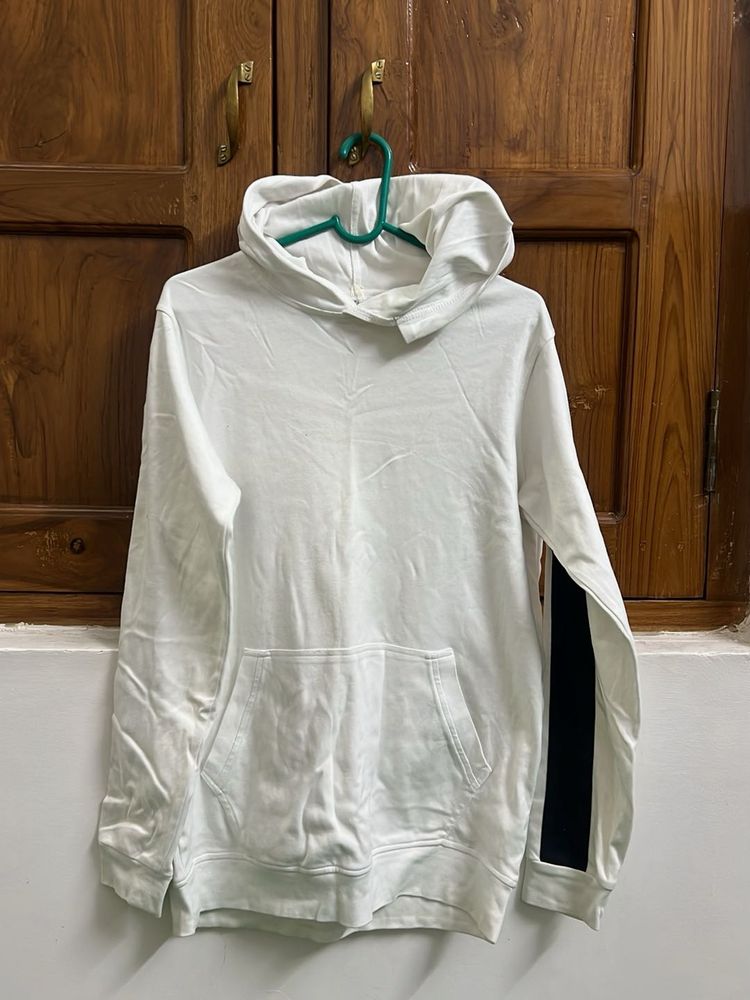 White Hoodie with Black Stripe Accent