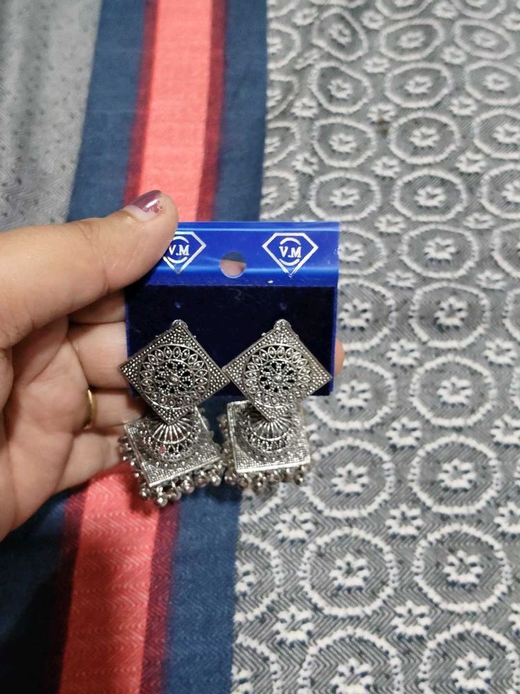 Beautiful Oxidized Silver Jhumka Earrings