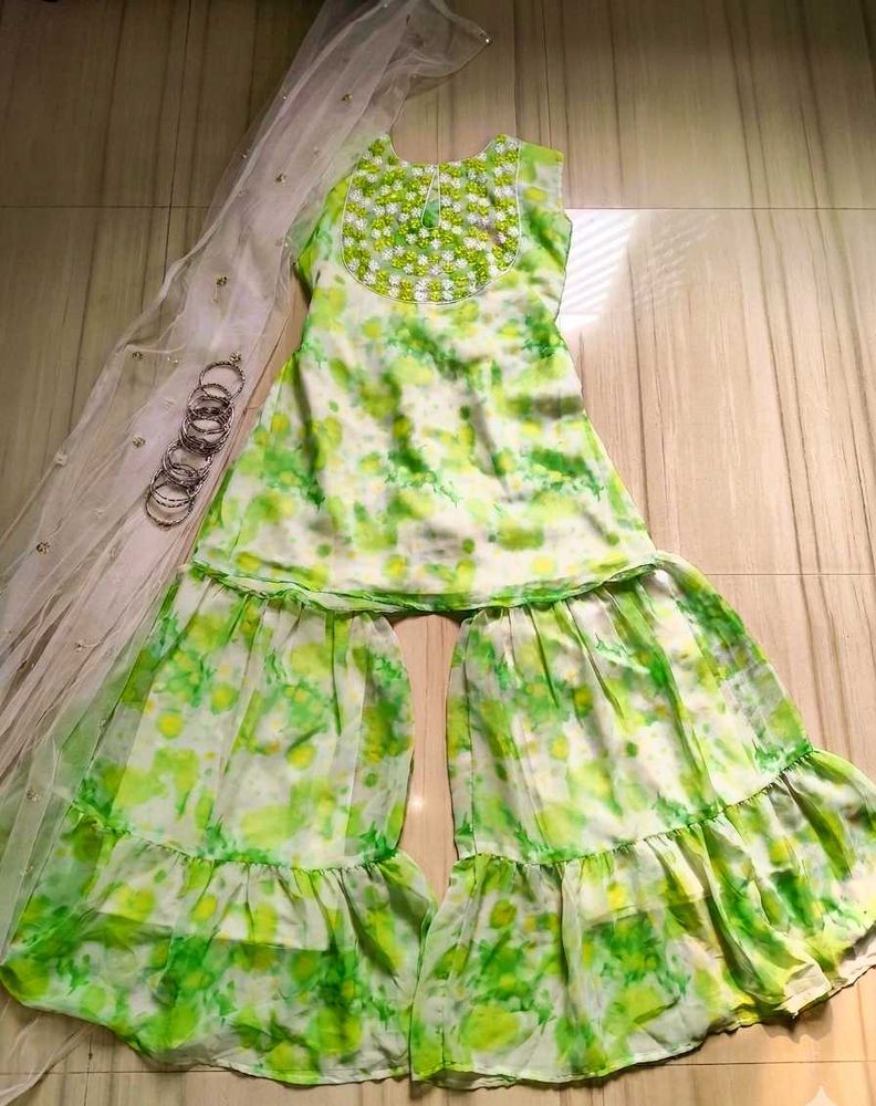 Flowy Green Floral Sharara set