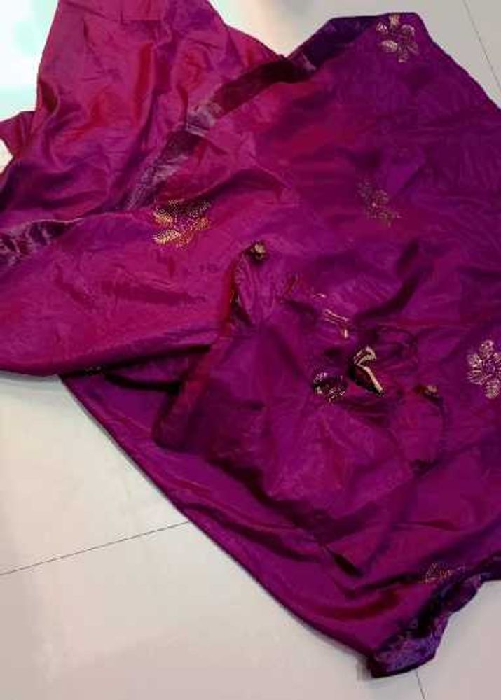 Vibrant Purple Embroidered Silk Saree