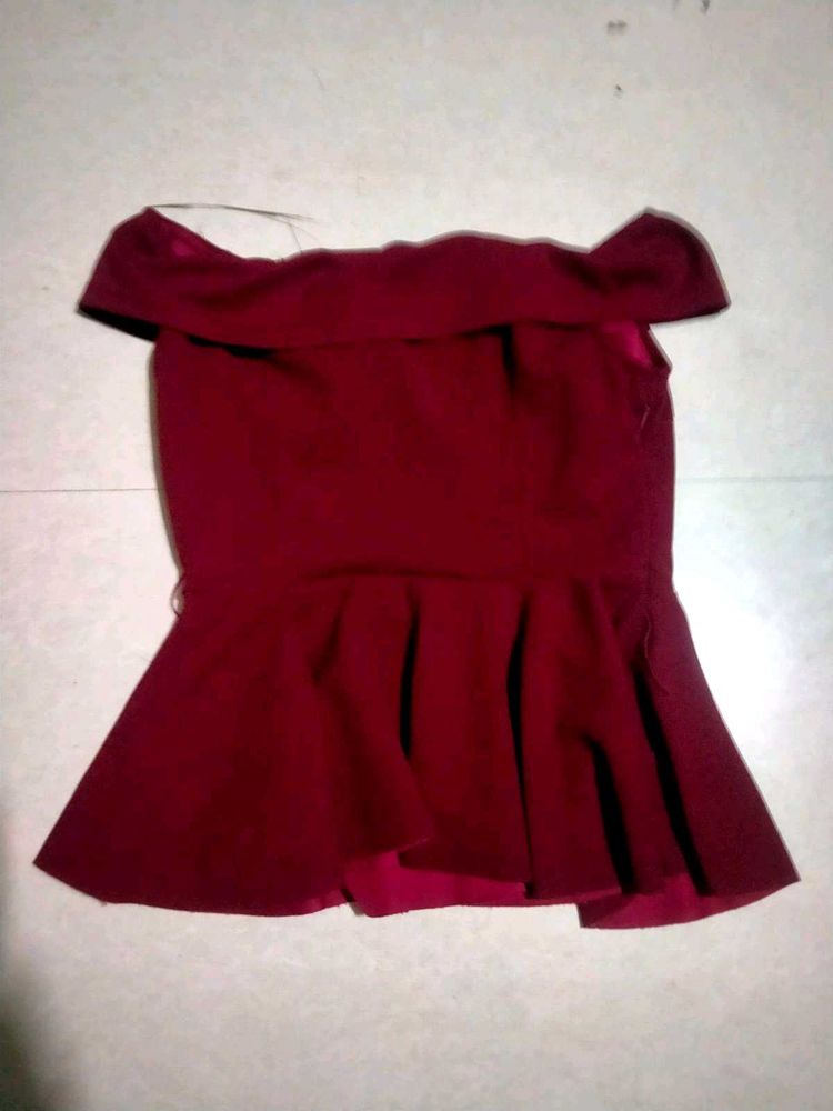 Maroon Off-Shoulder Peplum Top