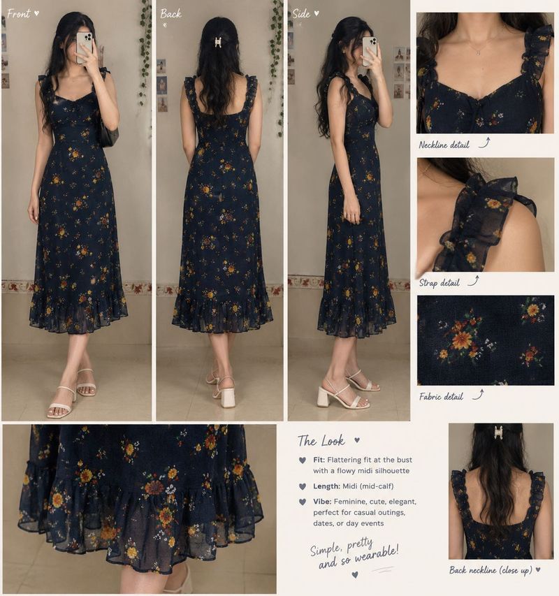 Chic Floral Navy Blue Dress