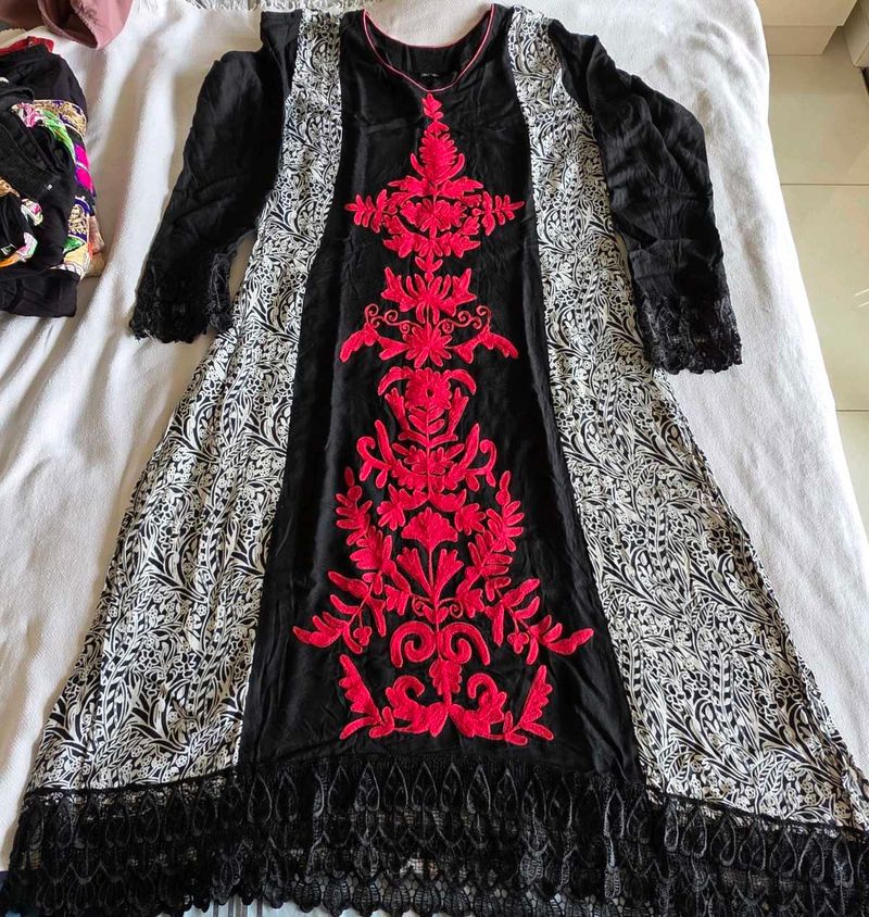 Embroidered Black Kurta