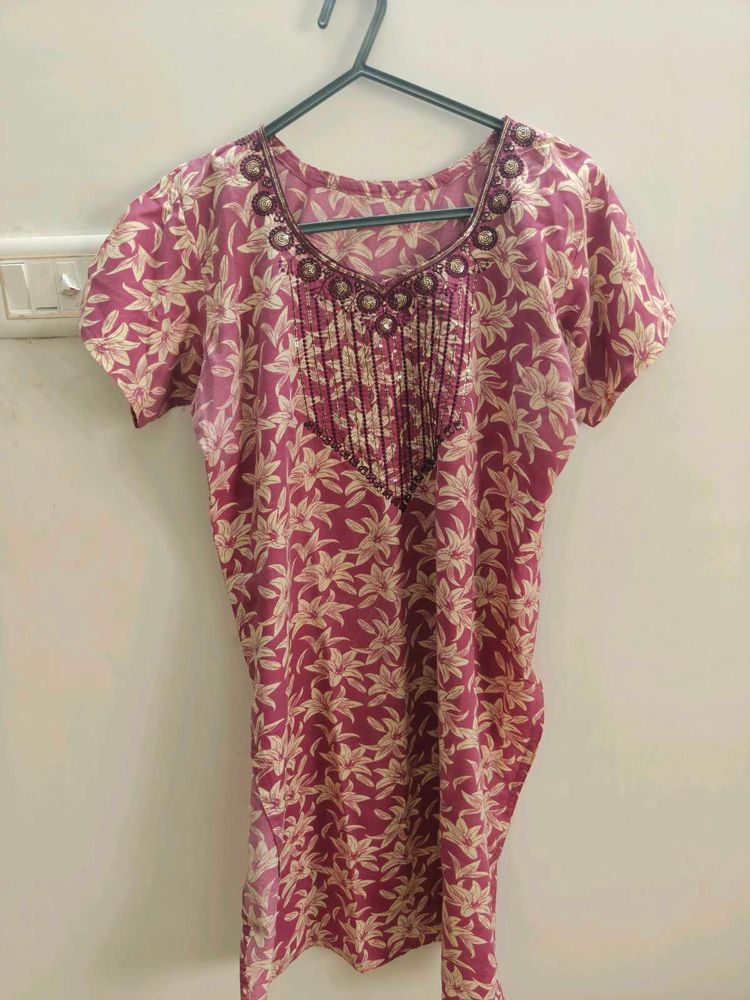 Embellished Floral Print Kurta
