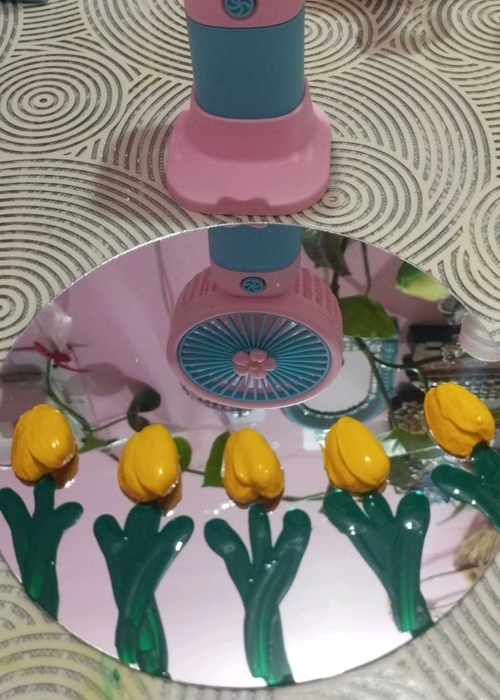 Cute tulip flower mirror art with pista shells