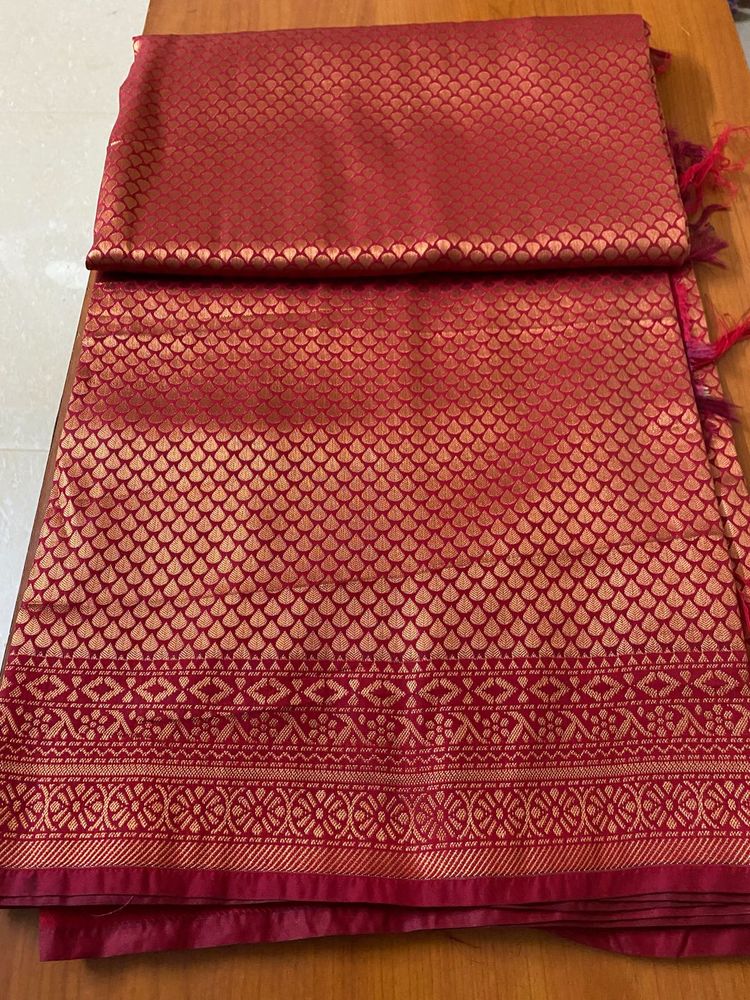 ✨RED semi silk saree - FREE BLOUSE ✨