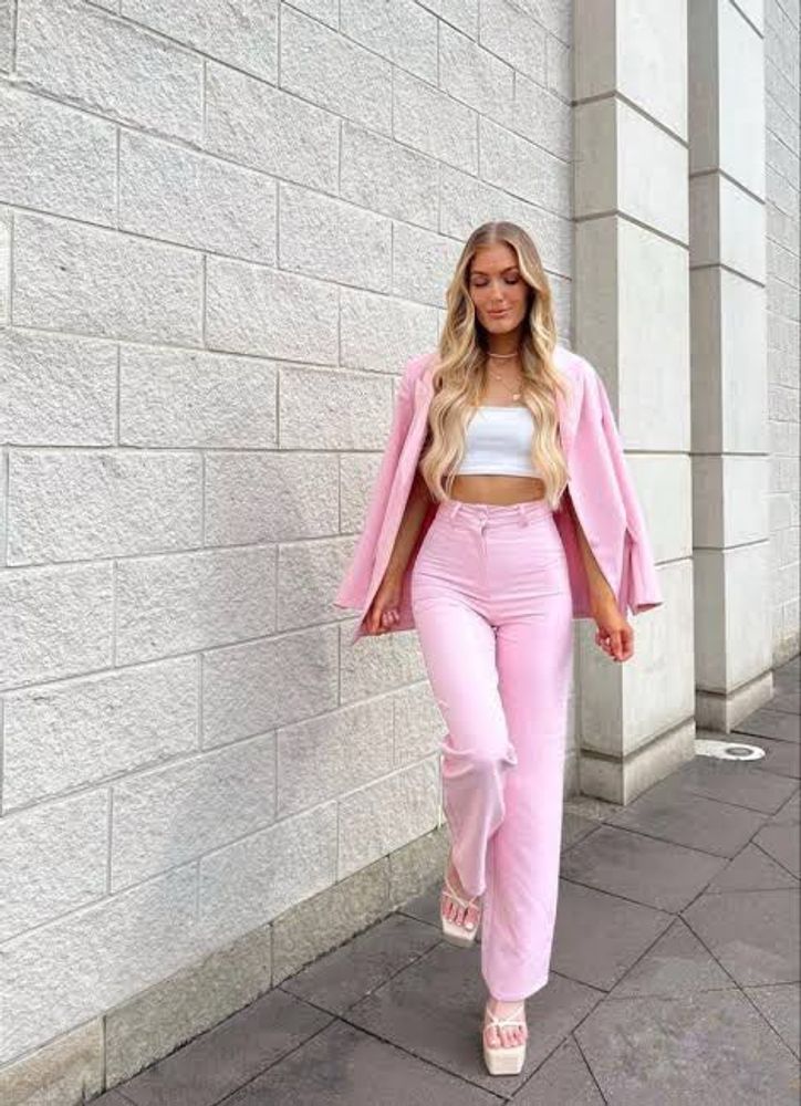 ZARA high-waisted pink tailored pants