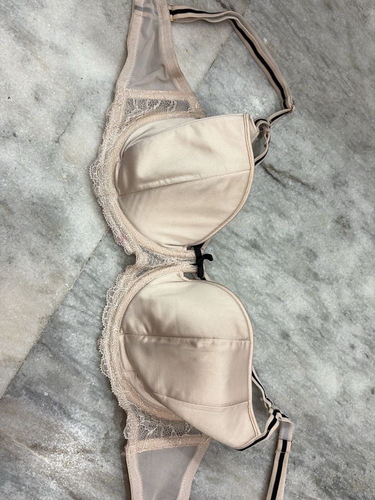 Lace Trim satin Padded Bra