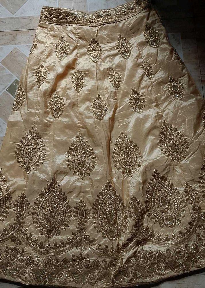 Elegant Gold Embroidered Lehenga Skirt