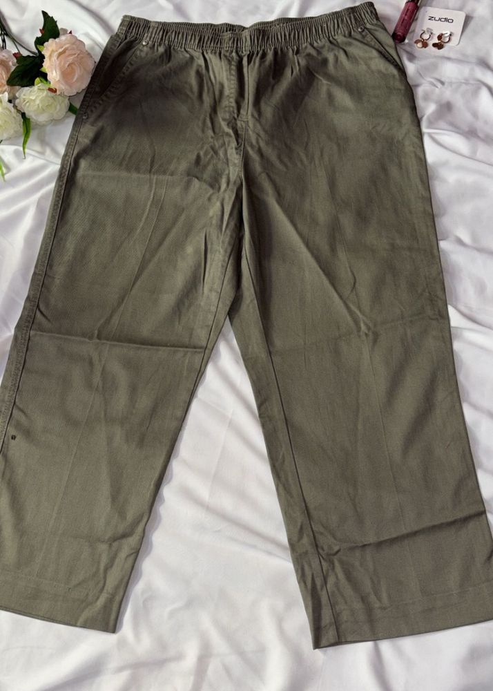 Olive Green Elastic Waist Pants