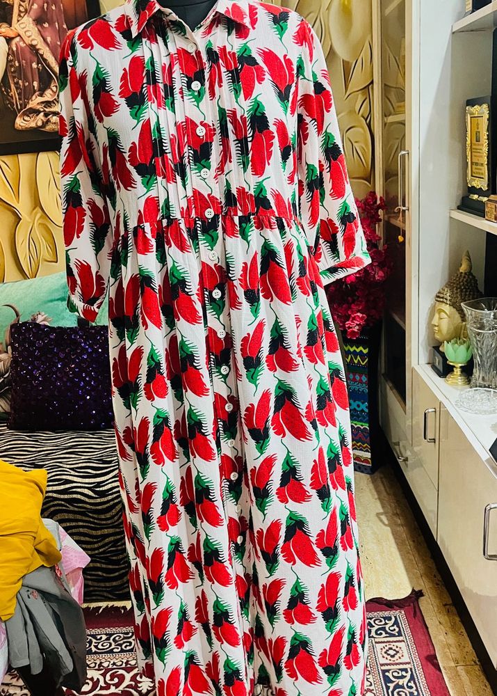 Chic Floral Print Button-Down Maxi Dress