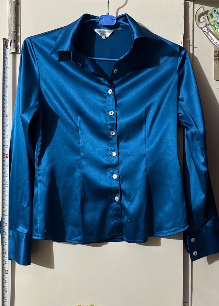 Elegant Teal Satin Shirt