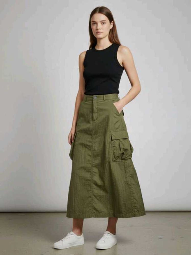 Olive Green Cargo Maxi Skirt