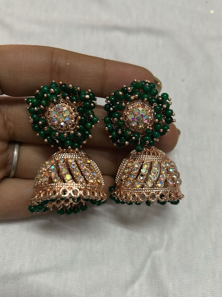 Elegant Green Jhumka Earrings