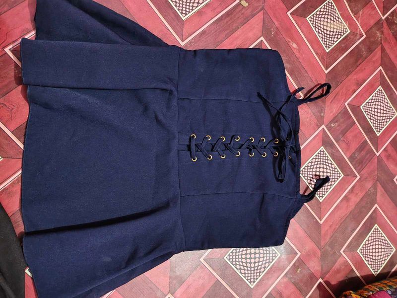 Navy Blue Lace-Up Top