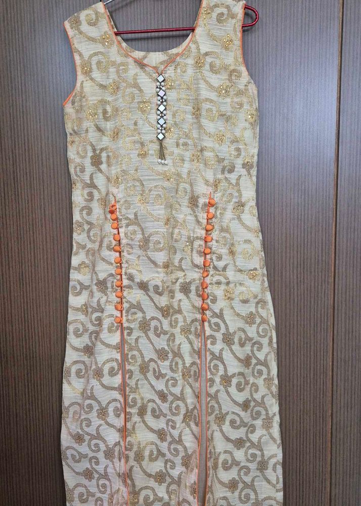 Festive Kurta and Orange Skirt Set