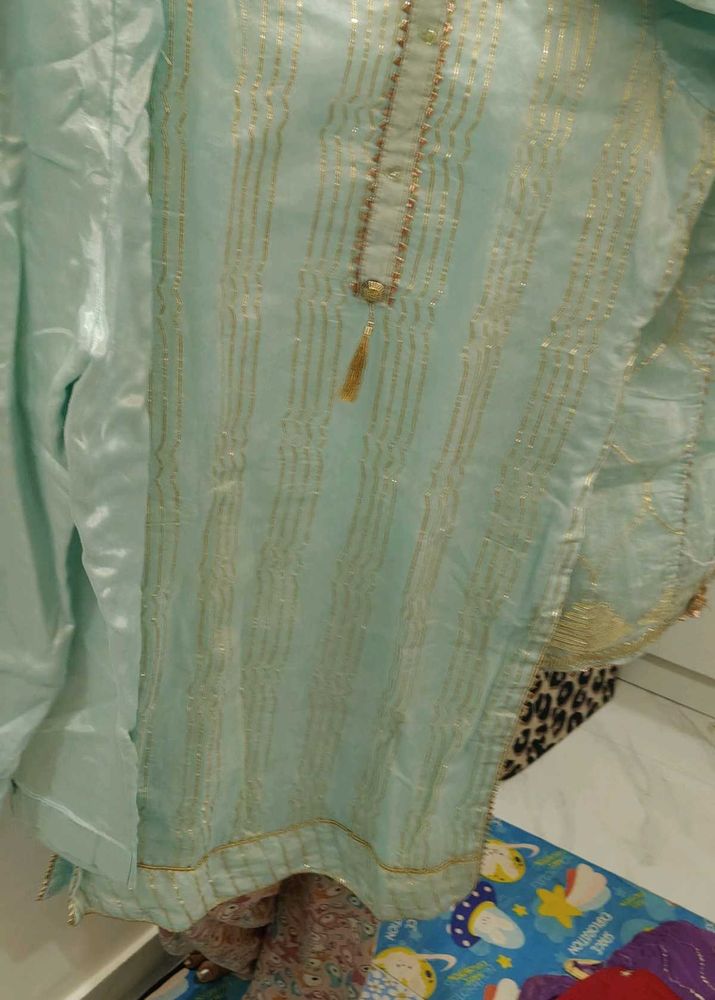 Elegant Light Blue Kurta Set with Gold Accents