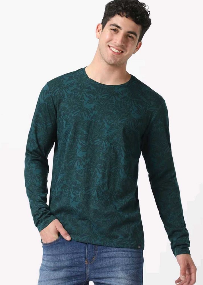 Green Printed Full Hand T-Shirt