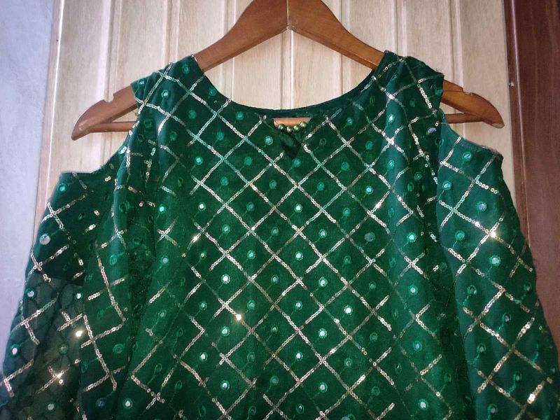 Elegant Dark Green Sequins Mirror Work suit sharar