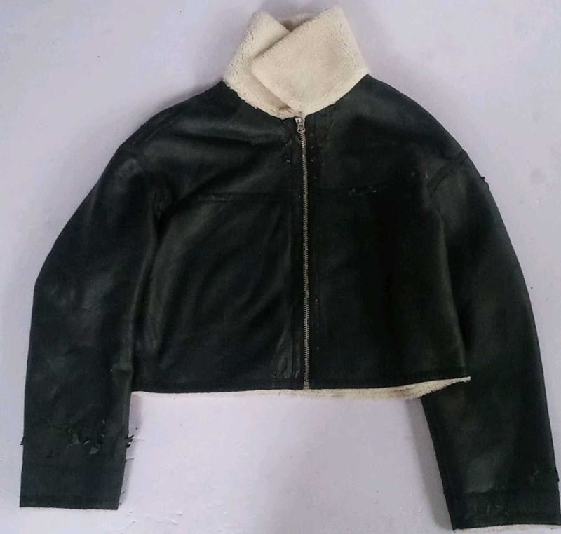 Faux Leather Cropped Jacket
