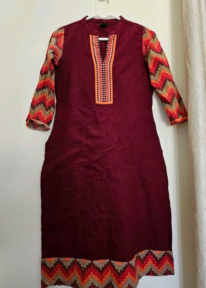 Maroon Embroidered Kurti