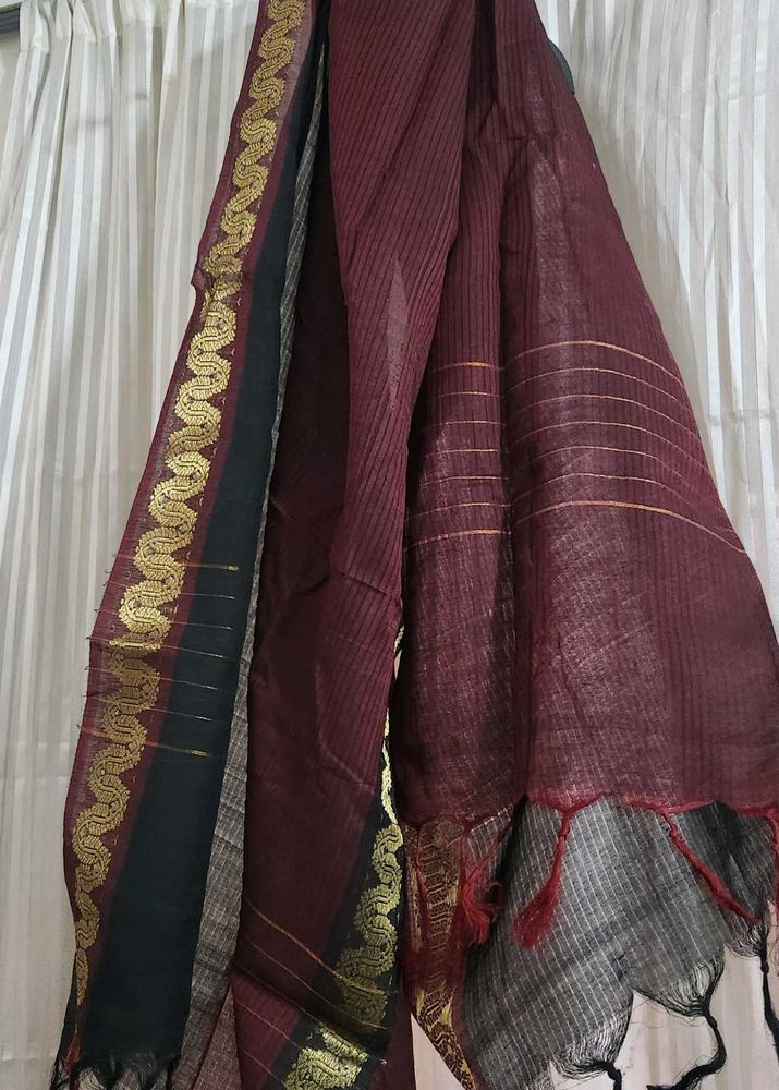 Elegant Maroon Dupatta with Gold Border