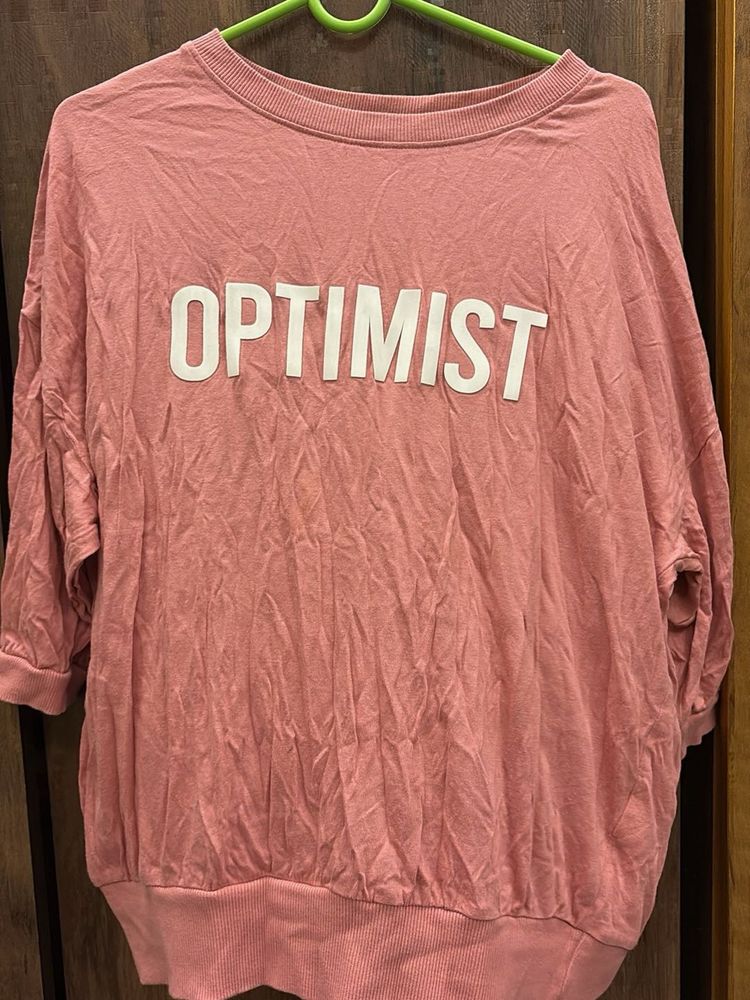 Pink "Optimist" Graphic T-Shirt