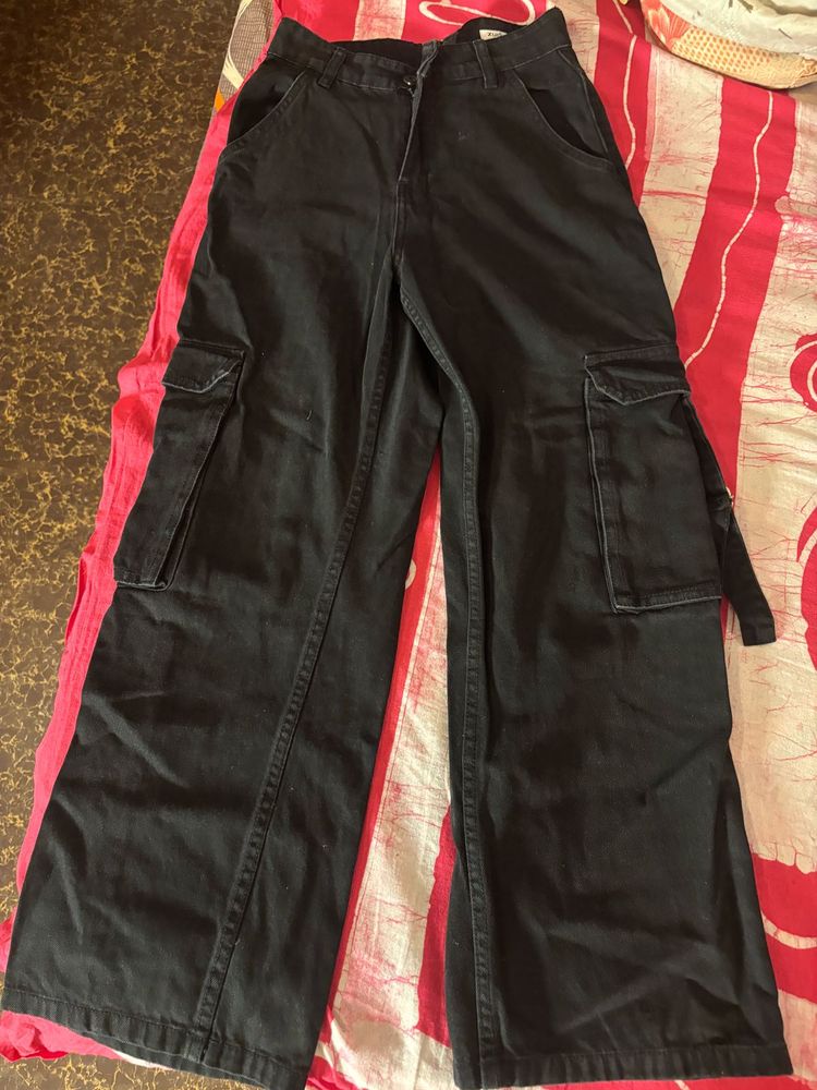 Black Wide Leg Cargo Pants