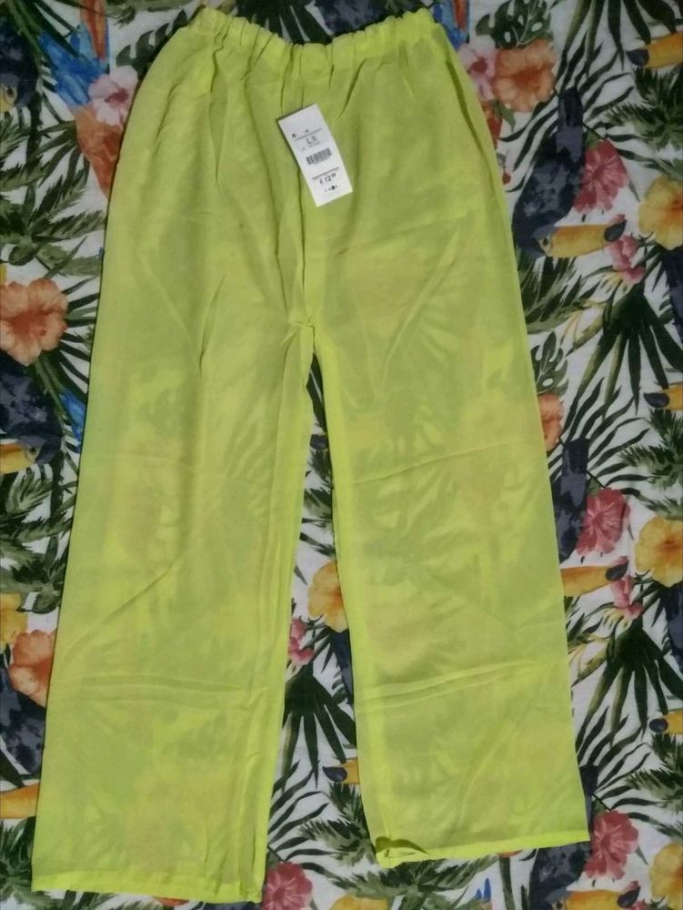 Bright Neon Yellow Wide Leg Pants