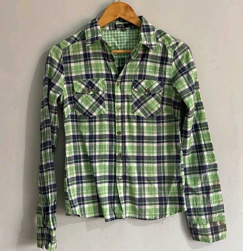 Green Plaid Button-Up Shirt