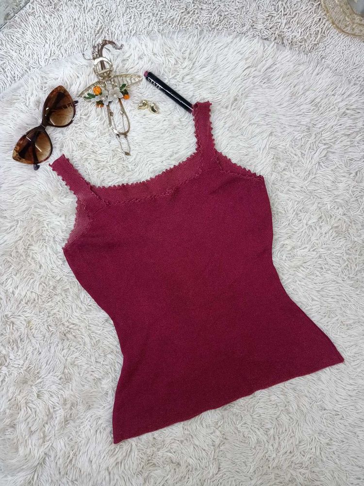 Burgundy Ribbed Knit Tank Top