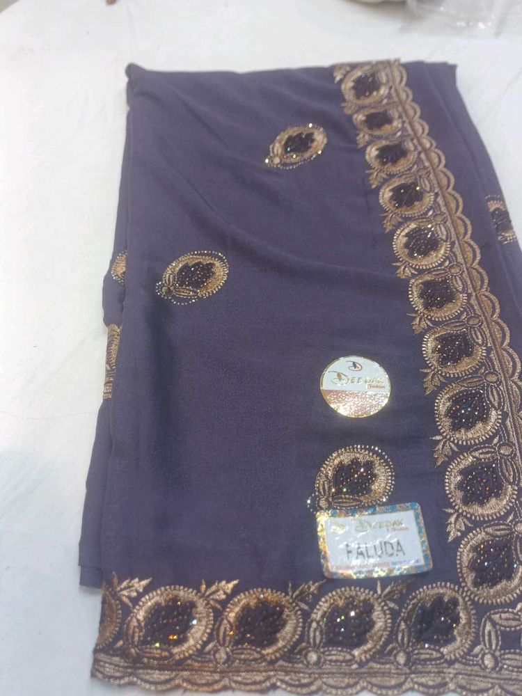 Elegant Embroidered Grey Saree