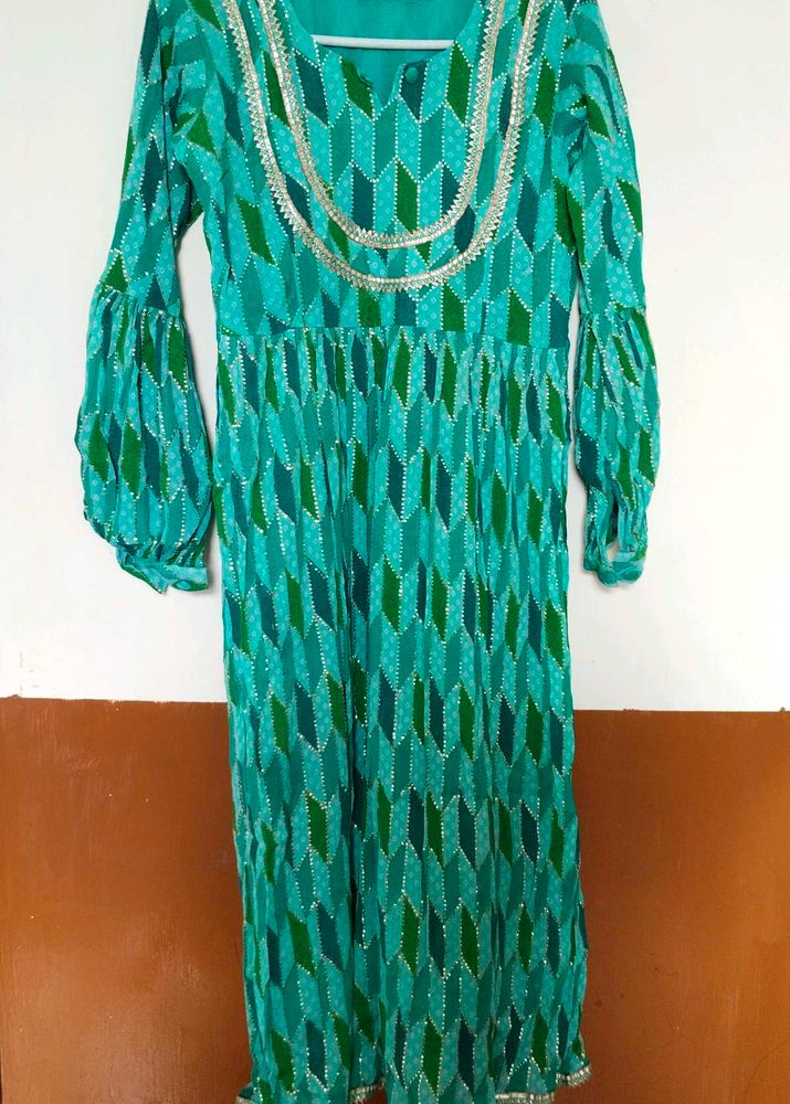 Elegant Teal Geometric Print Kurta