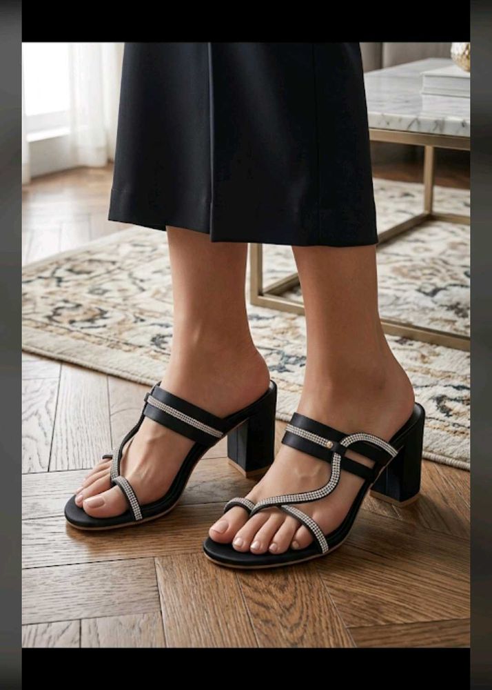 unused Sparkling Black Block Heels