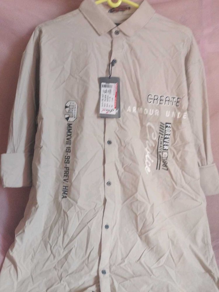 Men's Beige Graphic Print Shirt