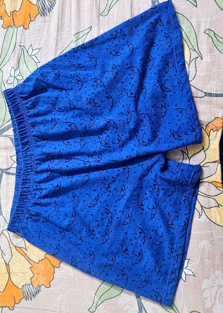 Blue Shorts with Umbrella Print