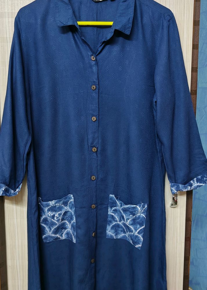Casual/College Wear - Blue Kurta With Buttons