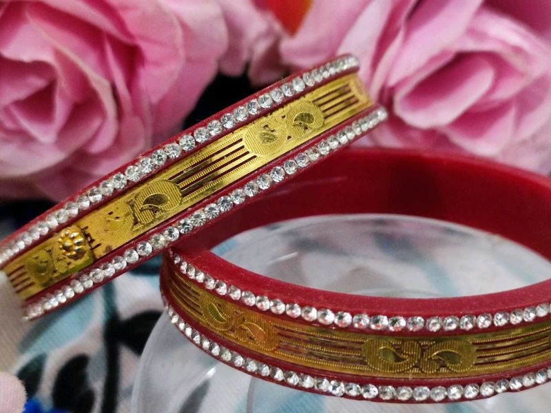 Pola/ Bengali Bangle With Diamond Stone And Gold