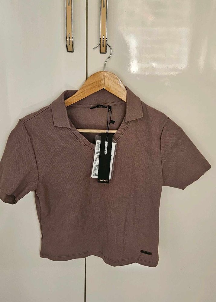 Women Mauve V-neck Crop Tee