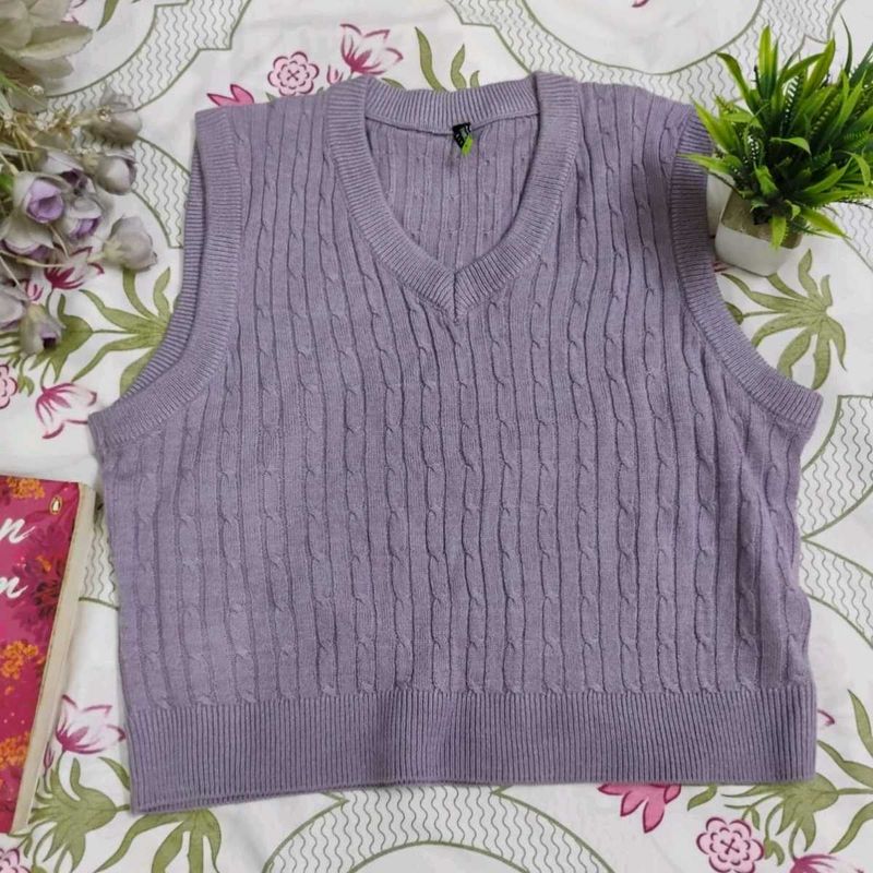Lavender Cable Knit Sweater Vest